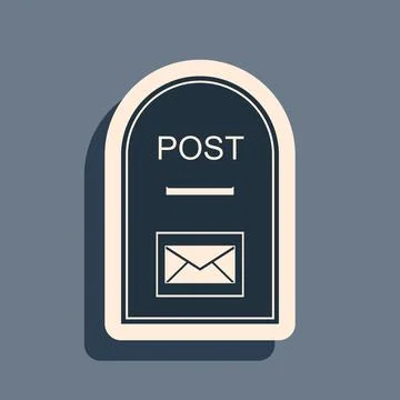 Black Mail box icon. Post box icon isolated on grey background. Long shadow 库存插图