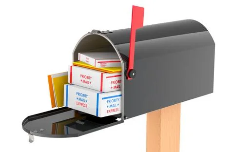 Black Mailbox with parcels, 3D rendering Stock Illustration