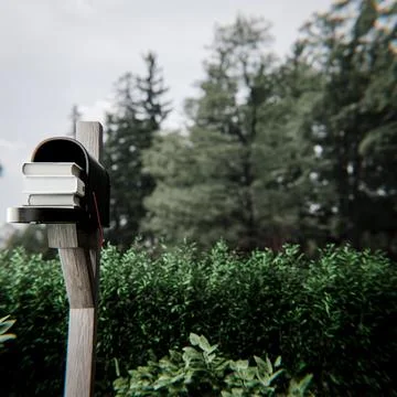 Black mailbox on a wooden post Stock Illustration