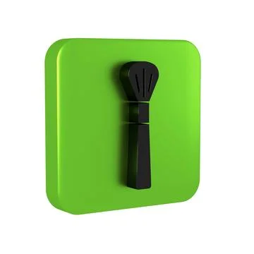 Black Makeup brush icon isolated on transparent background. Green square bu.. Stock Illustration