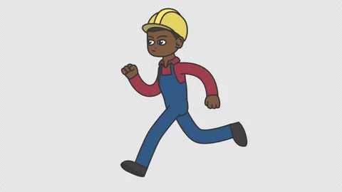 Black male builder in a hard hat runs Stock Footage 249352447