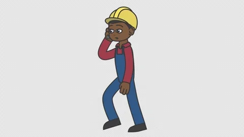 Black male builder in a hard hat walks talking on the phone Stock Footage 260571933