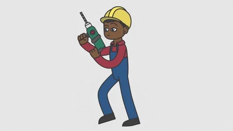 Black male builder in a hard hat walks holding a hammer drill Stock Footage 260629741