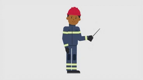 Black Male Firefighter Holding Pointer Stick Video stock 205040736