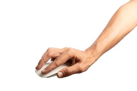 Black male hand using computer mouse on white background 写真素材