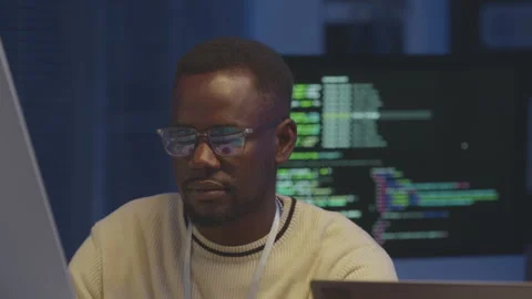 Black Male Programmer Coding at Night Stock-Footage 259168493