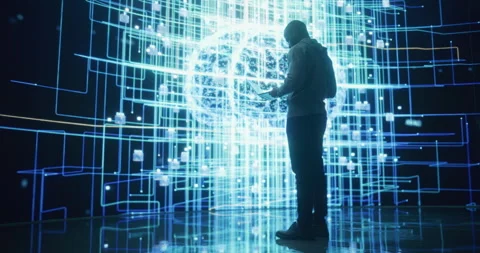Black Male Programmer Looking at AI Data Stock Footage 243290282