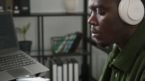 Black Male Programmer Vibe Coding while Working on Mobile App in Office Stockbeeldmateriaal 335940597