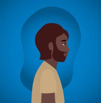 Black man cartoon with beard in side view on blue background vector design Stock Illustration