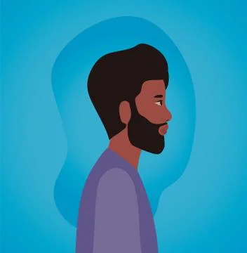 Black man cartoon with beard in side view on blue background vector design Stock Illustration
