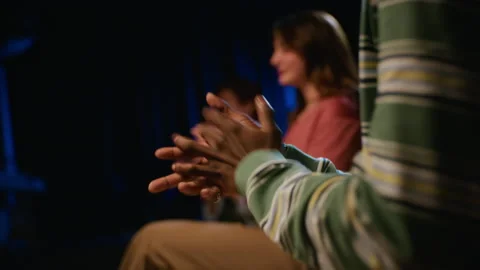 Black Man Clapping Hands in Audience during Student Theater Performance Stock Footage 344532625