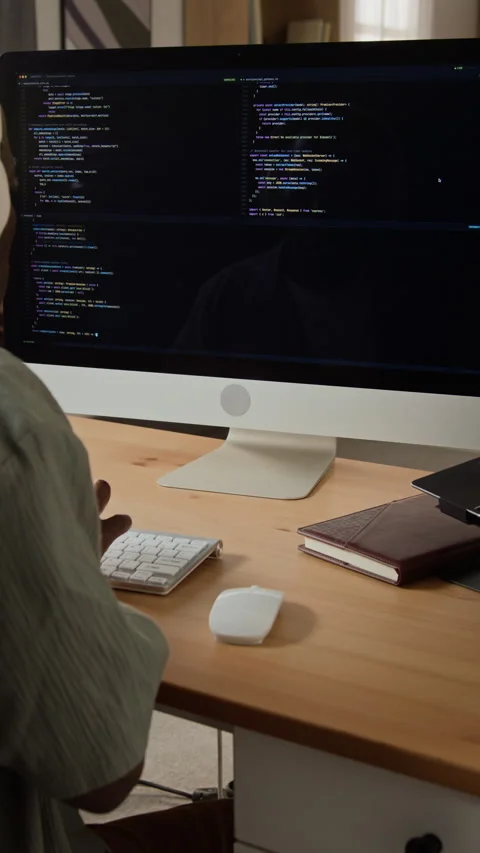 Black Man Coding Software on Desktop Computer at Home Office Stock Footage 347660184