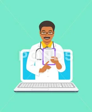 Black man doctor online consultation concept Stock Illustration