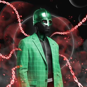 Black man dressed in elegant jacket and helmet 库存照片