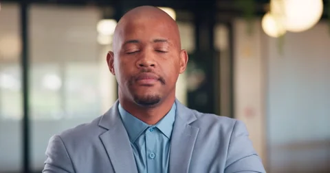 Black man, face and arms crossed at office with confidence for career, pride and Stock Footage 335784164
