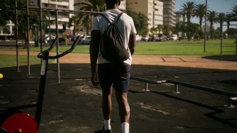 Black man getting ready for street workout Stock Footage 279314554