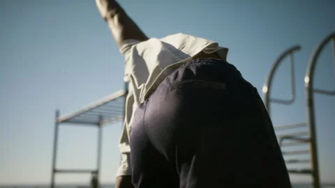 A Black man getting warming up outdoors Stock Footage 279312134