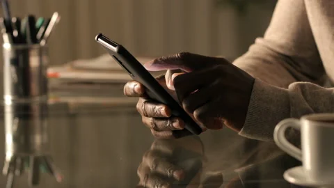 Black man hands using smart phone in the night Stock Footage 127596563