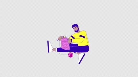 Black man knitting yarn 2D character animation Video stock 302908826