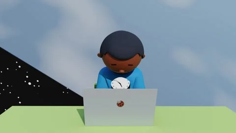 A black man nodding off to sleep in front of a laptop, 4K Video stock 287597099