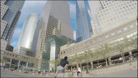Black Man Performs Acrobatics in New York City, World Trade Center Stock Footage 146552309