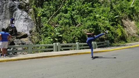 Black Man Performs Martial Arts Tricking On Concrete, Gainer Hook Kick Stock Footage 146564946