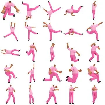 The black man with pink clothes is expression of body or doing exercise. 3d.. イラスト素材