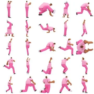 The black man with pink clothes is expression of body or doing exercise. 3d.. イラスト素材