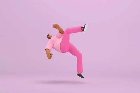 The black man with pink clothes.  He is falling down. 3d rendering of carto.. Stock Illustration