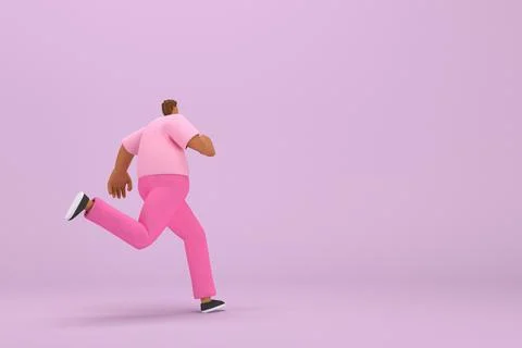 The black man with pink clothes.  He is running. 3d rendering of cartoon ch.. Stock Illustration