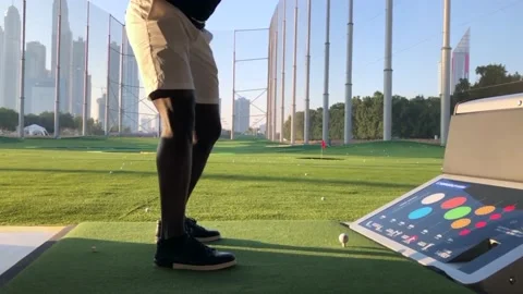 Black man playing golf slow motion Stock Footage 147995258