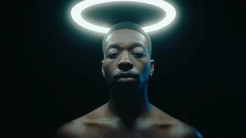 Black Man Posing with Ring Light above the Head Stock Footage 236687277