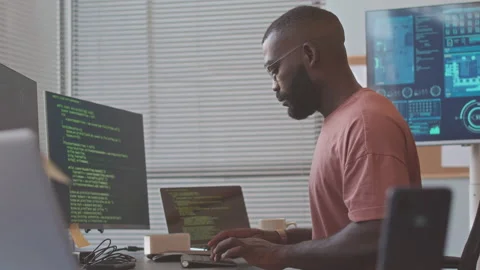 Black Man Program Coding in Office Stock Footage 224057013
