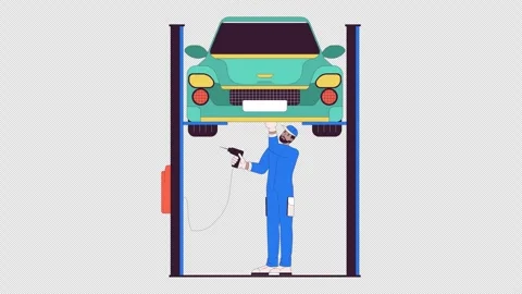 Black man repairing car on elevator line cartoon animation Stock Footage 301874474