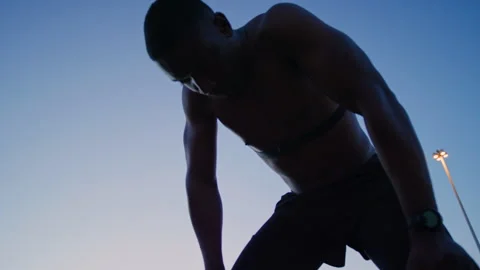 Black man, runner and tired with thinking in city for fitness with sweat, Stock Footage 331230333