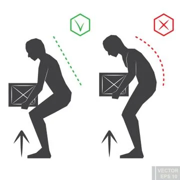 Black man silhouette correct back position, vector lifting illustration right イラスト素材