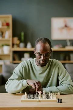 Black Man Solving Chess Problem Stock Photos