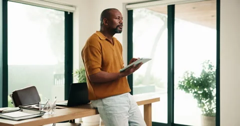 Black man, tablet and drawing in home for freelance, web design and digital art Stock Footage 337922500
