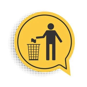 Black Man throwing trash into dust bin icon isolated on white background Ilustração Stock