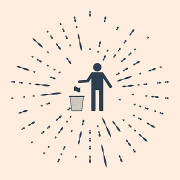 Black Man throwing trash into dust bin icon isolated on beige background Stock Illustration