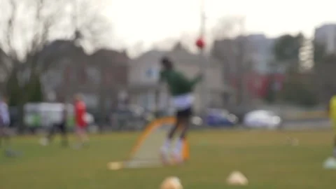 Black man training coaching header soccer on grass lawn field Stock Footage 277015208