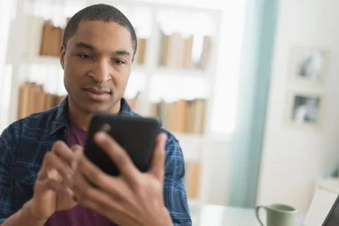 Black man using digital tablet 스톡 사진