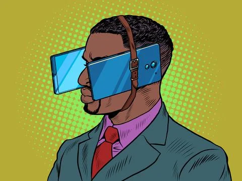 Black man in virtual reality. Dependence on gadgets Stock-Illustration