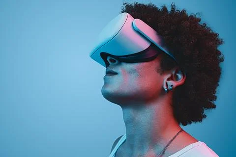 Black man in VR headset Stock Photos