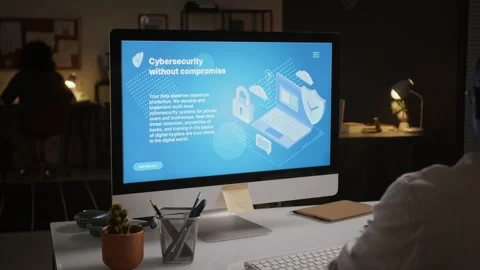 Black Man Working on Cybersecurity Software in Office at Night Stock Footage 348155179