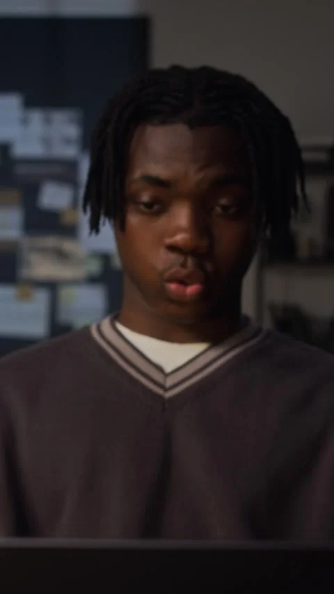Black Man Working Late in Office Experiencing Burnout Stock Footage 338419483