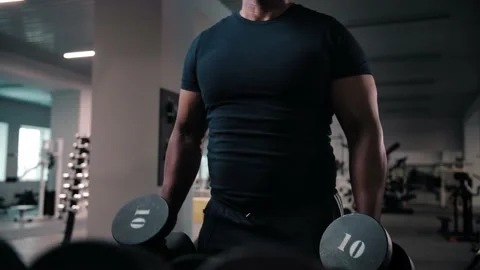 Black man workout with dumbbell training arms in gym.Bodybuilder training Stock Footage 225714662