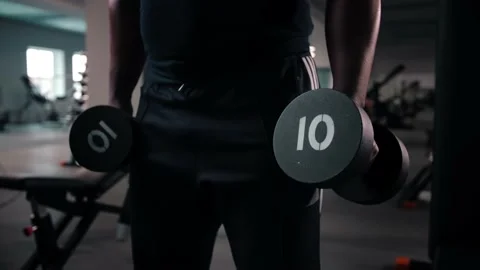 Black man workout with dumbbell training arms in gym.Bodybuilder training Stock Footage 225715709
