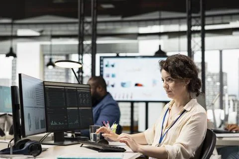 Black manager uses digital technology to forecast business performance Stock Photos