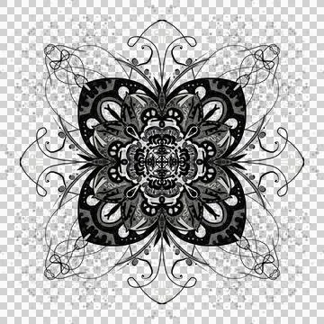 Black Mandala on Transparent Background 스톡 일러스트